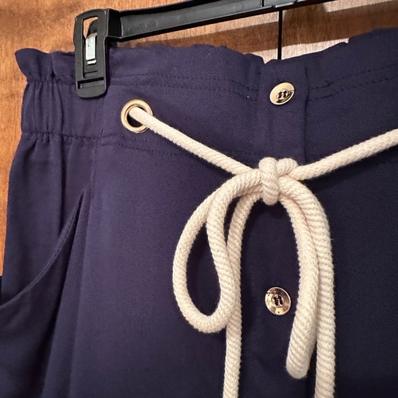 Elsie & Zoey Button Front Mini Skirt Womens L Navy Blue Rope Waist Tie Rayon NEW - Picture 12 of 14